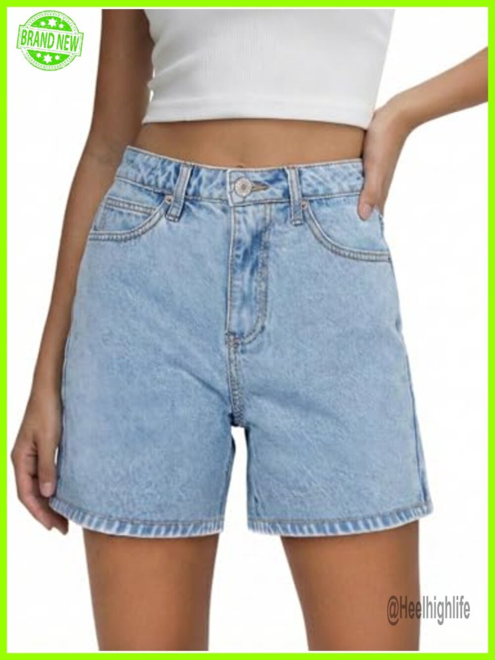 High Waisted Stretchy Denim Cut Off Jean Shorts with Pockets